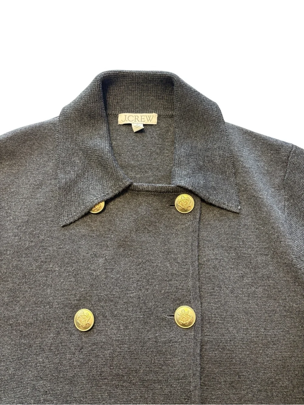 J. Crew Warwick Sweater Blazer Charcoal Gray M Double-Breasted Gold Buttons - Picture 4 of 8